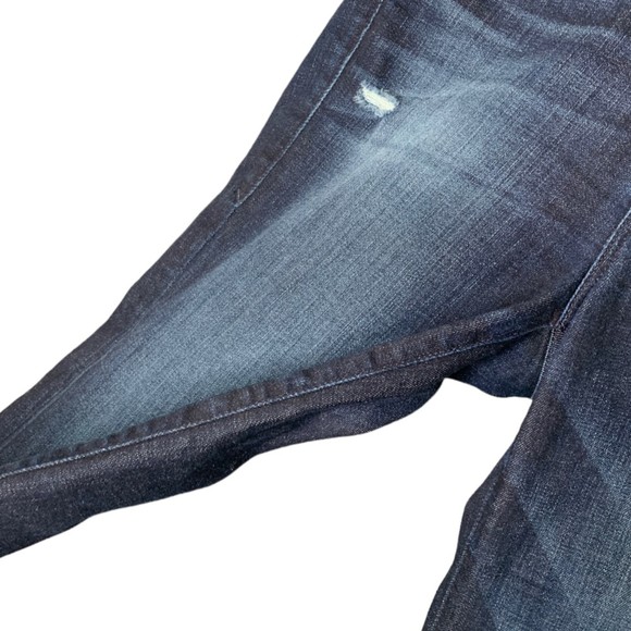 Good American Good Straight Dark Wash Distressed Raw Hem Jeans 0/25 Mid Rise - Picture 9 of 9